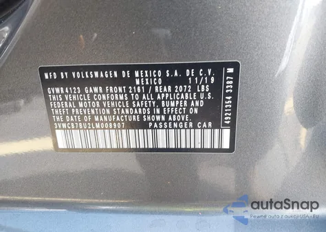 2020 Volkswagen Jetta 1.4T R-Line/1.4T S/1.4T Se z USA, uszkodzony, nr VIN 3VWCB7BU2LM008907